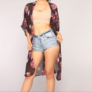 Floral Kimono - Black Size S/M